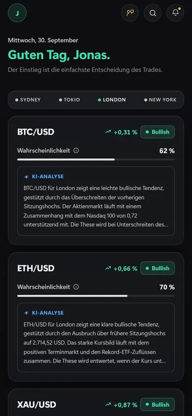 The same Markets page on a phone, sample account